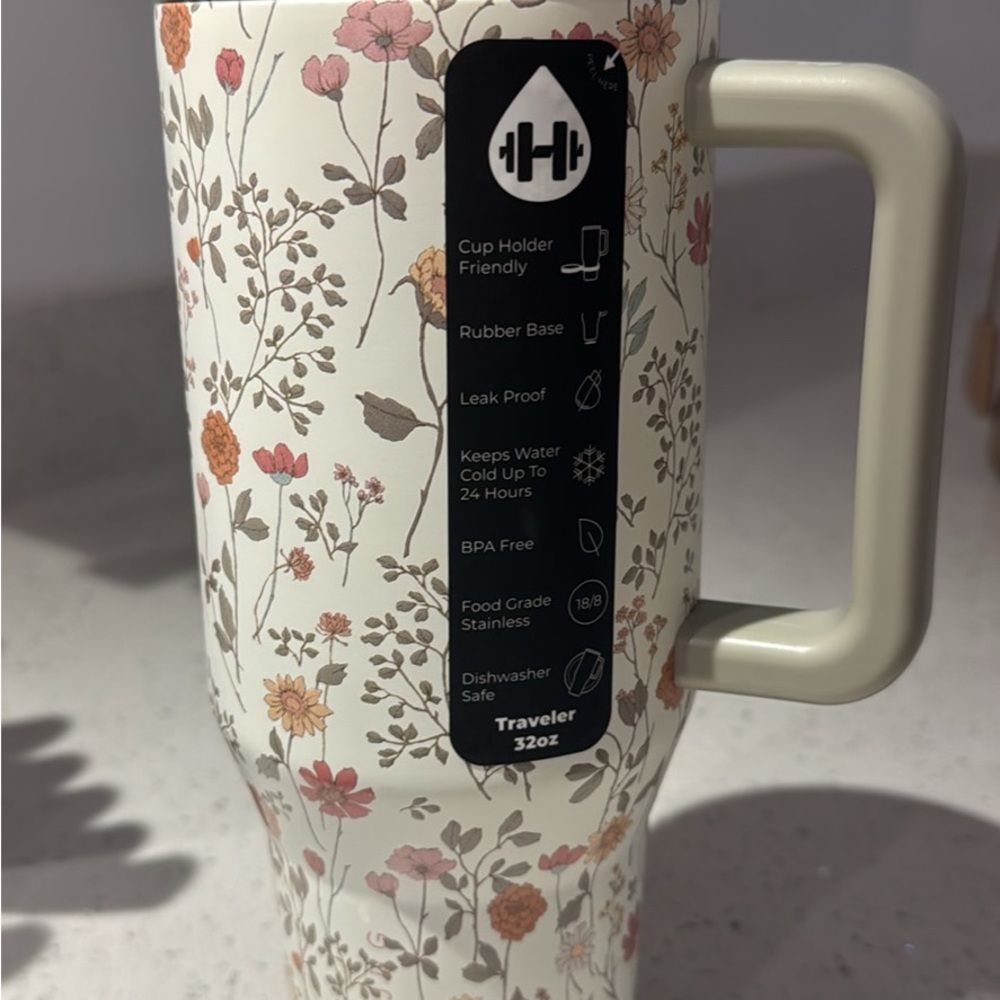 HydroJug Floral Pattern Mug - Cream and Pink